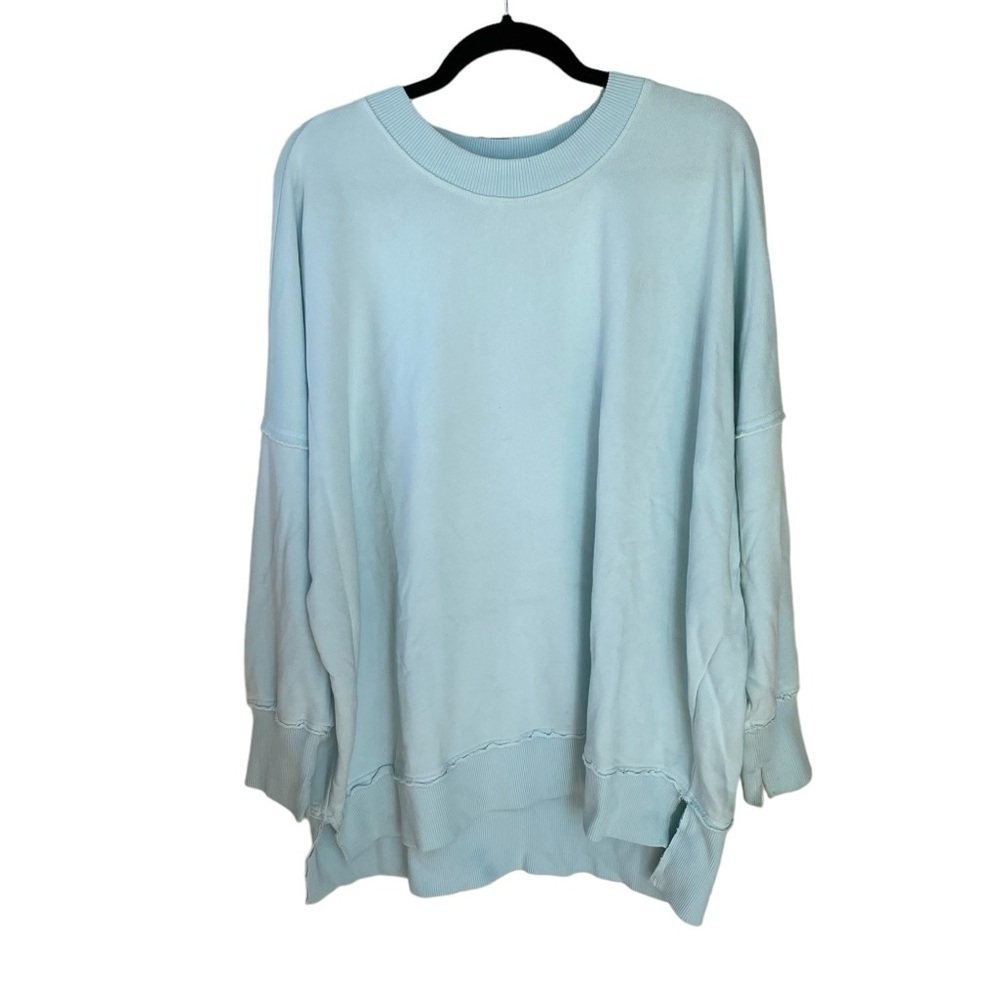 AERIE Cotton Crew Neck Long Sleeve Oversized Sweatshirt Blue M